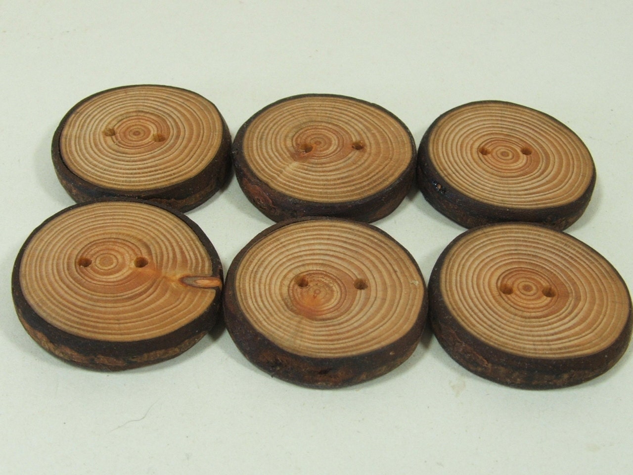 1 1/4 inch Handmade Larch Wood Buttons x 6