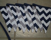 Flag Banner, Ready to Ship, 9 Ft 9 Large Flags, Chevron Fabric Banner/Bunting,NAVY and GREY, Photo Prop