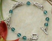 Handmade Indicolite colored Swarovski Crystal Chain Maille Bracelet