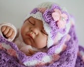 Crochet Baby Hat Beanie, 0-12 M White Lavender Pink, Baby Girl Hat with Flower, Baby  Shower Gift Newborn