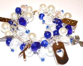 COLON CANCER AWARENESS Charm Bracelet Altered Art Handmade Free2BDesigns Dark Blue White
