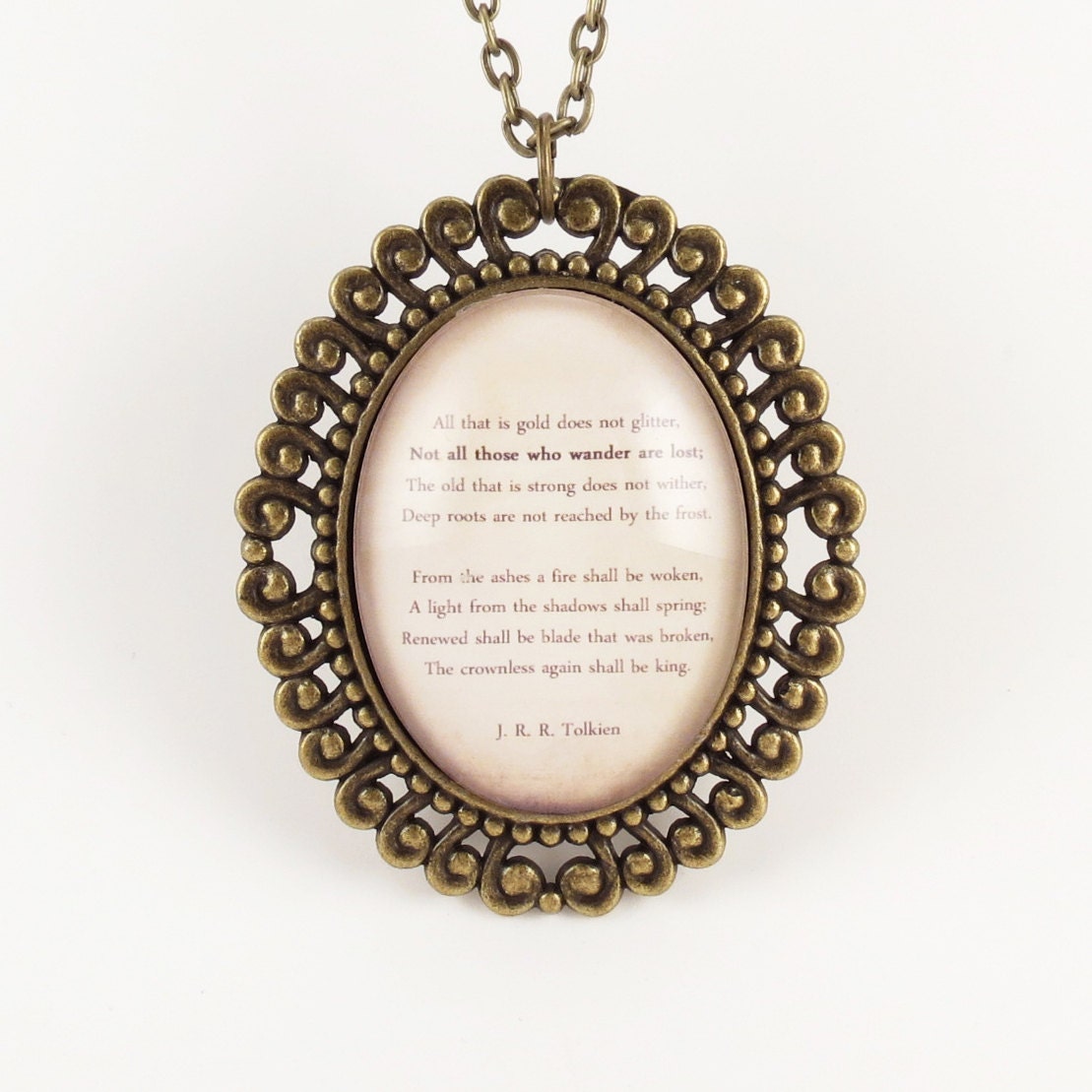 J. R. R. Tolkien Poem Necklace, Hobbit Pendant, Not All Who Wander Are Lost .