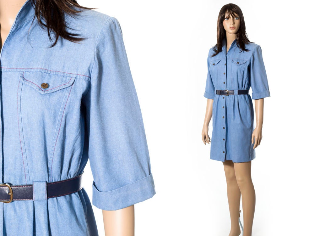 Vintage jean blue mini shirtdress size S to M