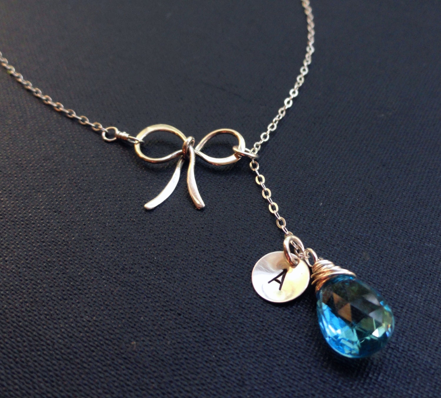 SET OF FOUR Silver Bow Necklaces, Tie the knot necklace, Personalized bridesmaid gifts, y-necklace, lariat necklace
