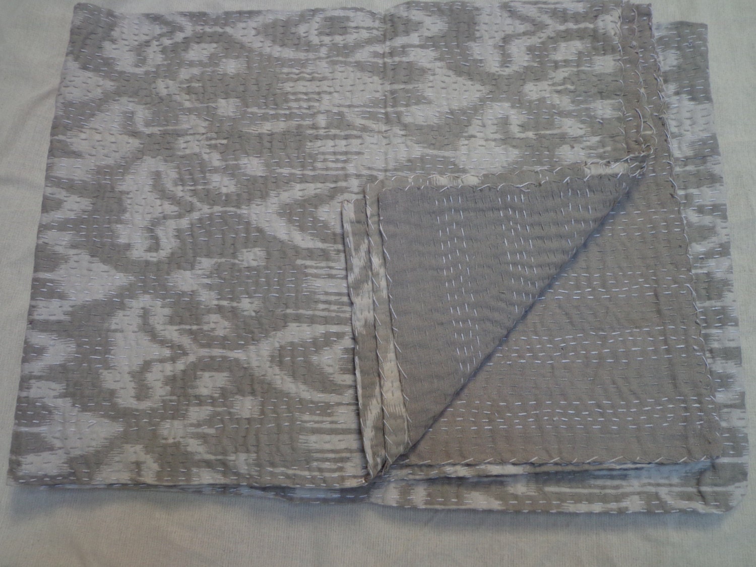 queen size reversible ikat bedding throws in wage/grey