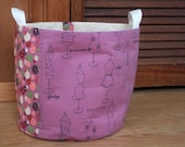 Fabric Bucket - Sewing, Purple, Buttons, Modern Storage Solution