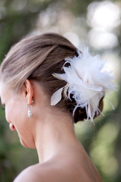 White Ivory Champagne Blush Bridal Head Piece Ivory Fascinator Wedding Hair Flower Bridal Flower - MOLLY - featured in Style Me Pretty