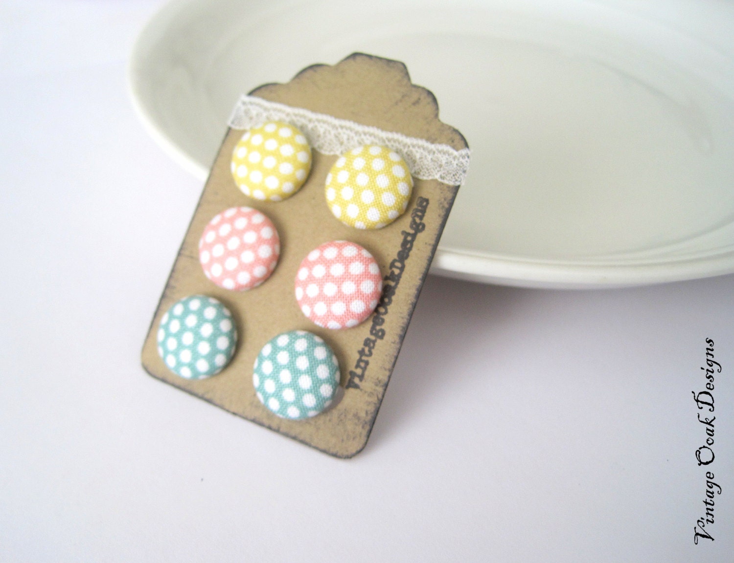 Pastel  Polka Dot Studs, Polka Dot  fabric button earrings,  3 sets of Polka Dot studs, Summer studs , summer fashion, gift for her