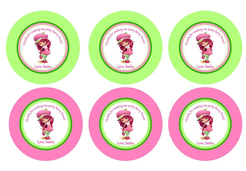 Strawberry Shortcake birthday party Personalized favors tags custom Printable 3" circles Centerpieces Il_570xn
