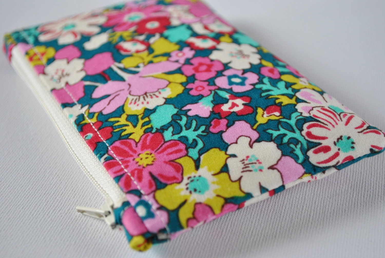 Coin purse wallet: Liberty's retro floral 60s print in pink,aqua blue,green and white