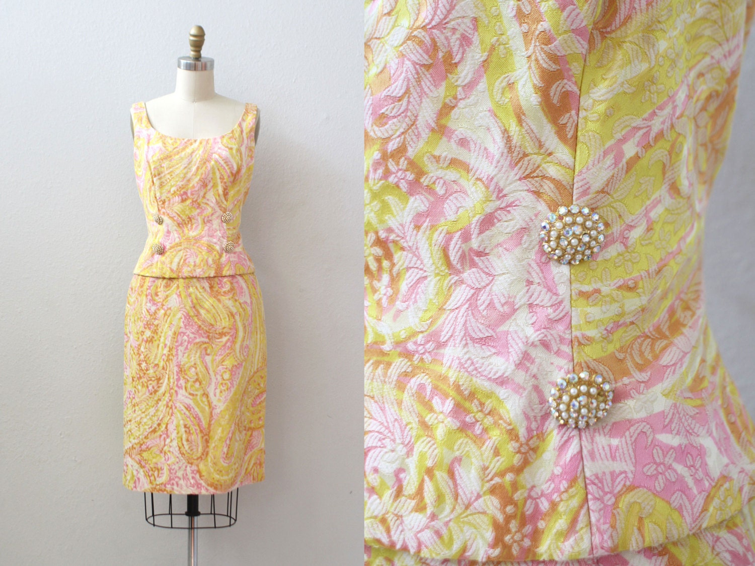 1960s dress / SHERBET PAISLEY Dress / Two Piece Dress / M