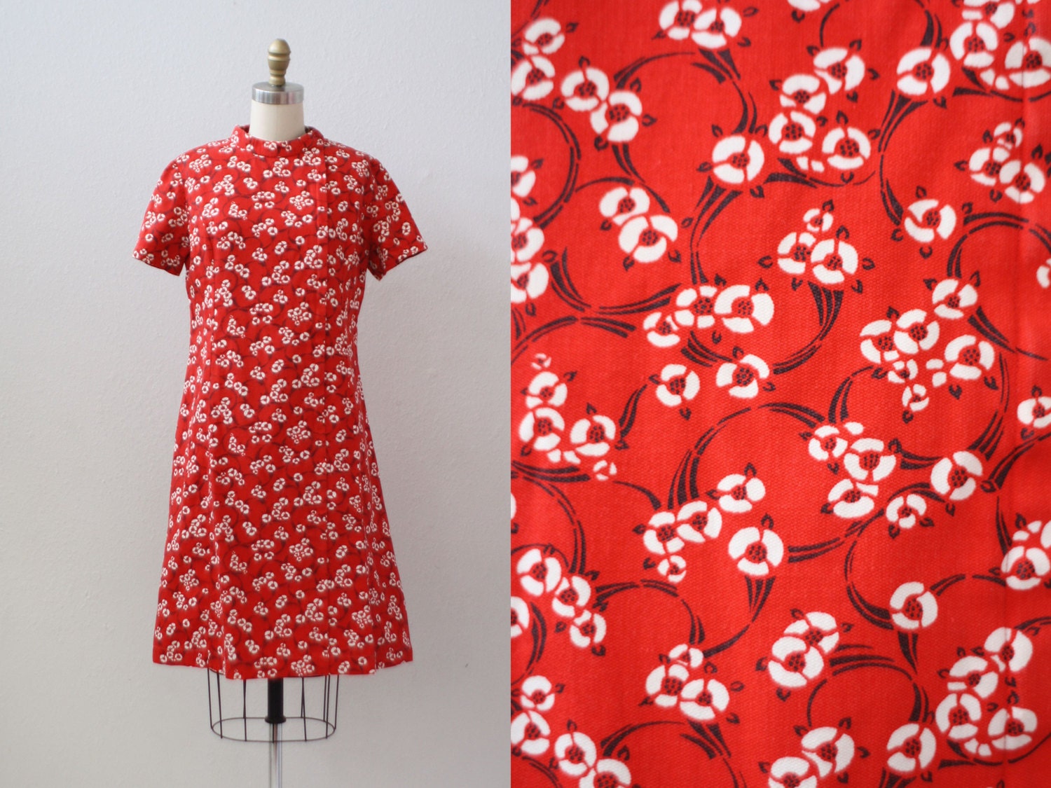 1960s dress / CHERRY BLOSSOM Dress / Zipper front dress / M L