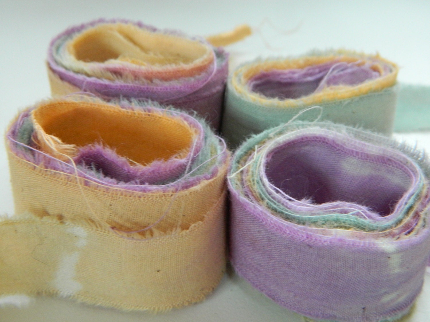 Spring Sorbet - Shabby Chic Distressed Muslin Cotton Ribbon - 10 yards - 2 yards each ribbon - 5 ribbons