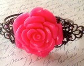 Rose Bangle Cuff Bracelet with Swarovski Crystals Vintage and Steampunk Inspired