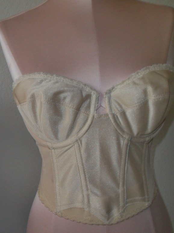 Vintage Bustier Beige Backless by Young Smoothie Size 34C Strapless Bra Corset