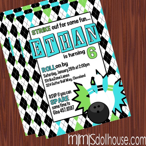 Bowling Invitation- Printable Bowling Birthday Invitation- Bowl Invitation PDF/JPEG Il_570xn
