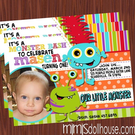 Monster Invitation- Friendly Monster Invitation- Monster Birthday invitation PDF/JPEG Il_570xn