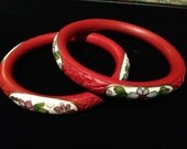 Set of two Chinese Export White Cloisonne and Cinnabar Bangle Bracelets