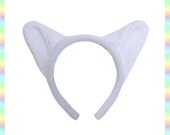Ghost White Kitty Cat Ears Headband - 1/2" Flexible Band AntiPill Fleece Child Teen Adult Neko Geek Summer Cute Kawaii Anime Cosplay Animal