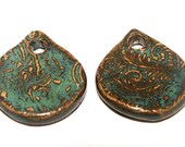 Handmade Ceramic Stoneware Earring Charms - 1 Pair Components Green Brown