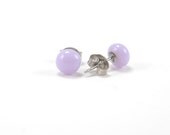Small stud earrings in pale lavender purple, fused glass with stainless steel earring posts