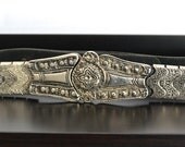 ON SALE Ornate Boho Armor Sliding Scale Metal and Leather Belt