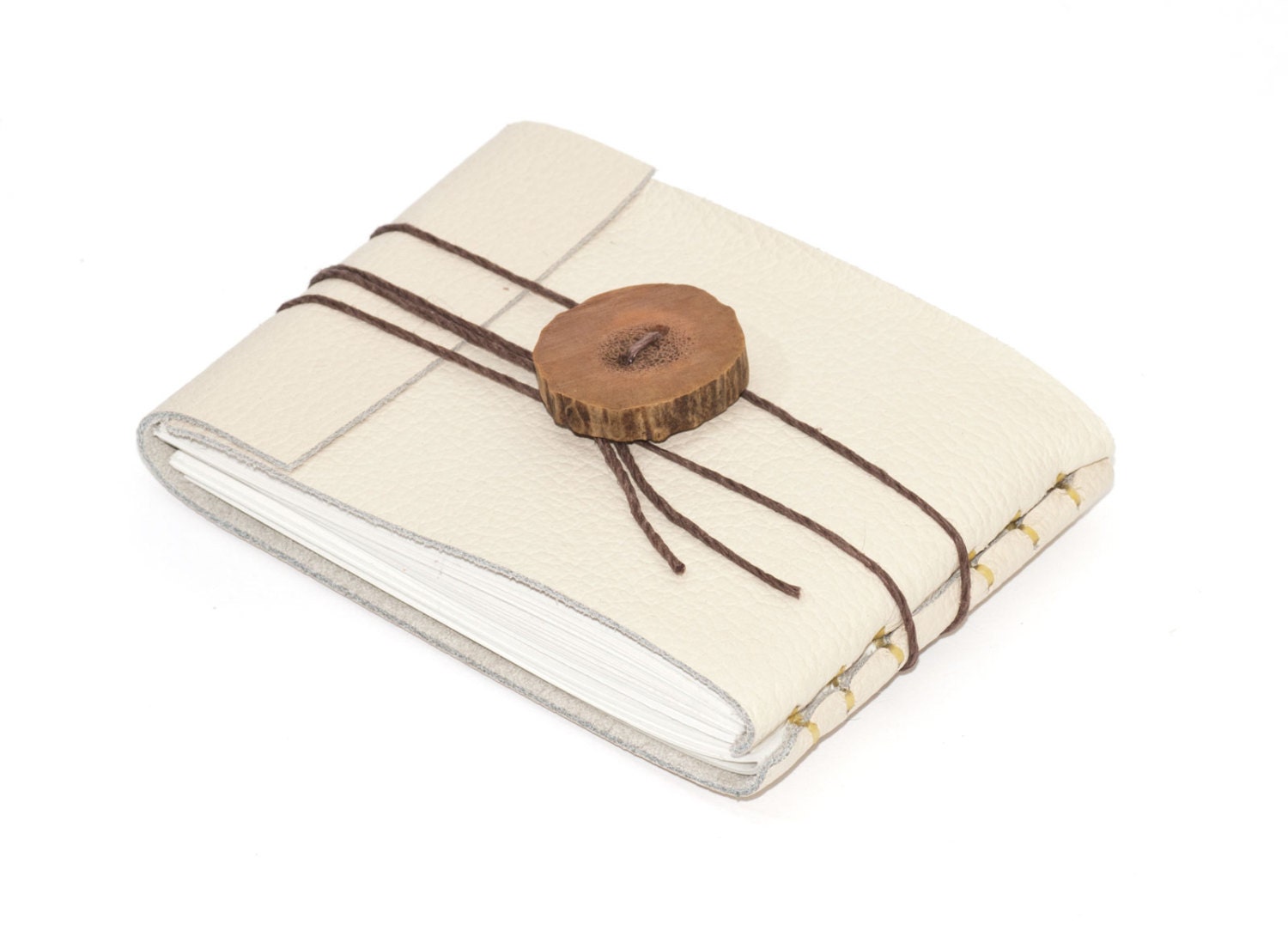 Cream Leather Journal or Sketchbook with Deer Antler Button, Pocket Sized, Handbound Coptic Stitch - 2 3/4" x 3 3/4"