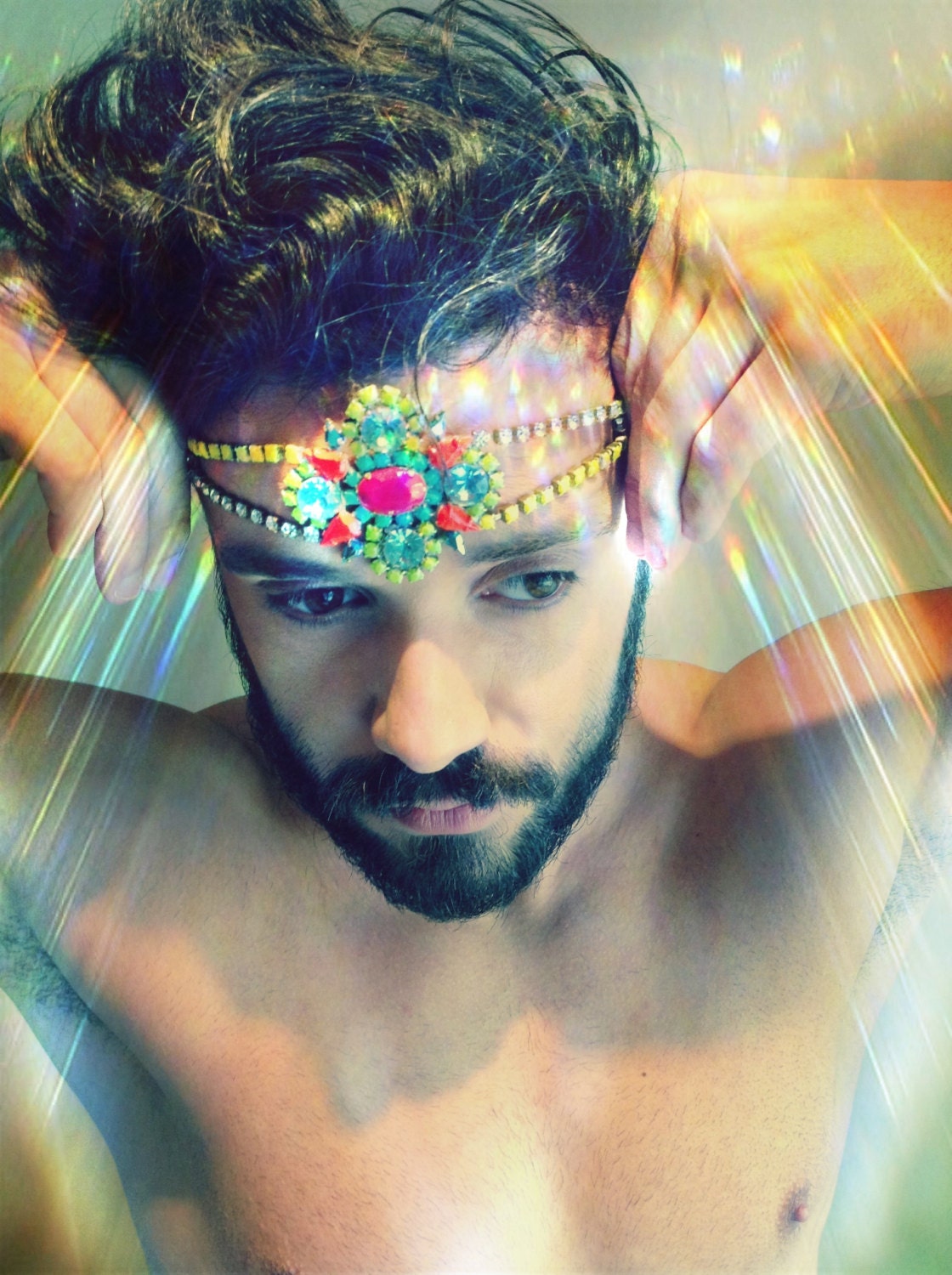 PureEssentia Original Statement One of a Kind Handpainted Vintage Rhinestone Headband (ready to ship)