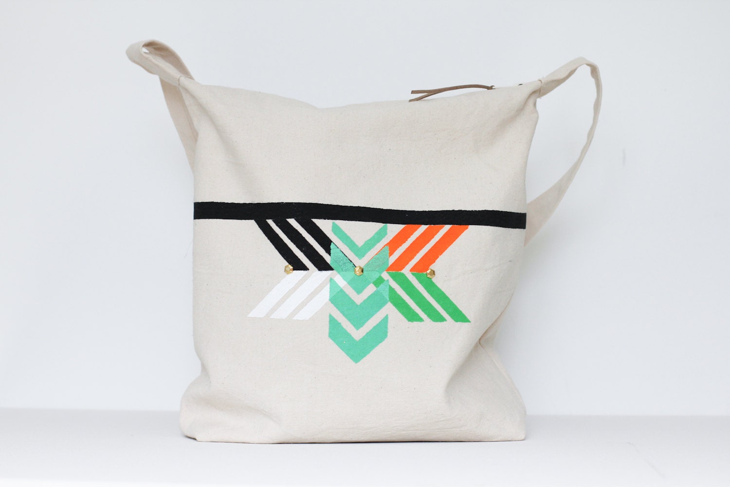 Hand painted geometric cross body bag