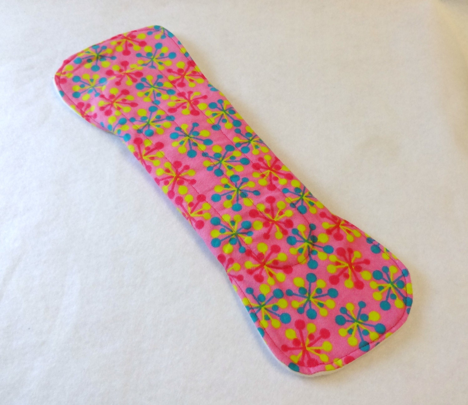 14" postpartum cloth menstrual pad - great for plus size women - pink atomic jax pattern - Retro Rags - in stock and ready to ship