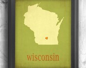 Wisconsin map art typographic print state poster wall sign choose your color - 11x14 Typography