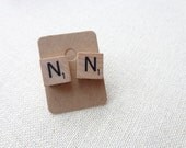Tiny Scrabble Tile Post Earrings.  "N" Monogram
