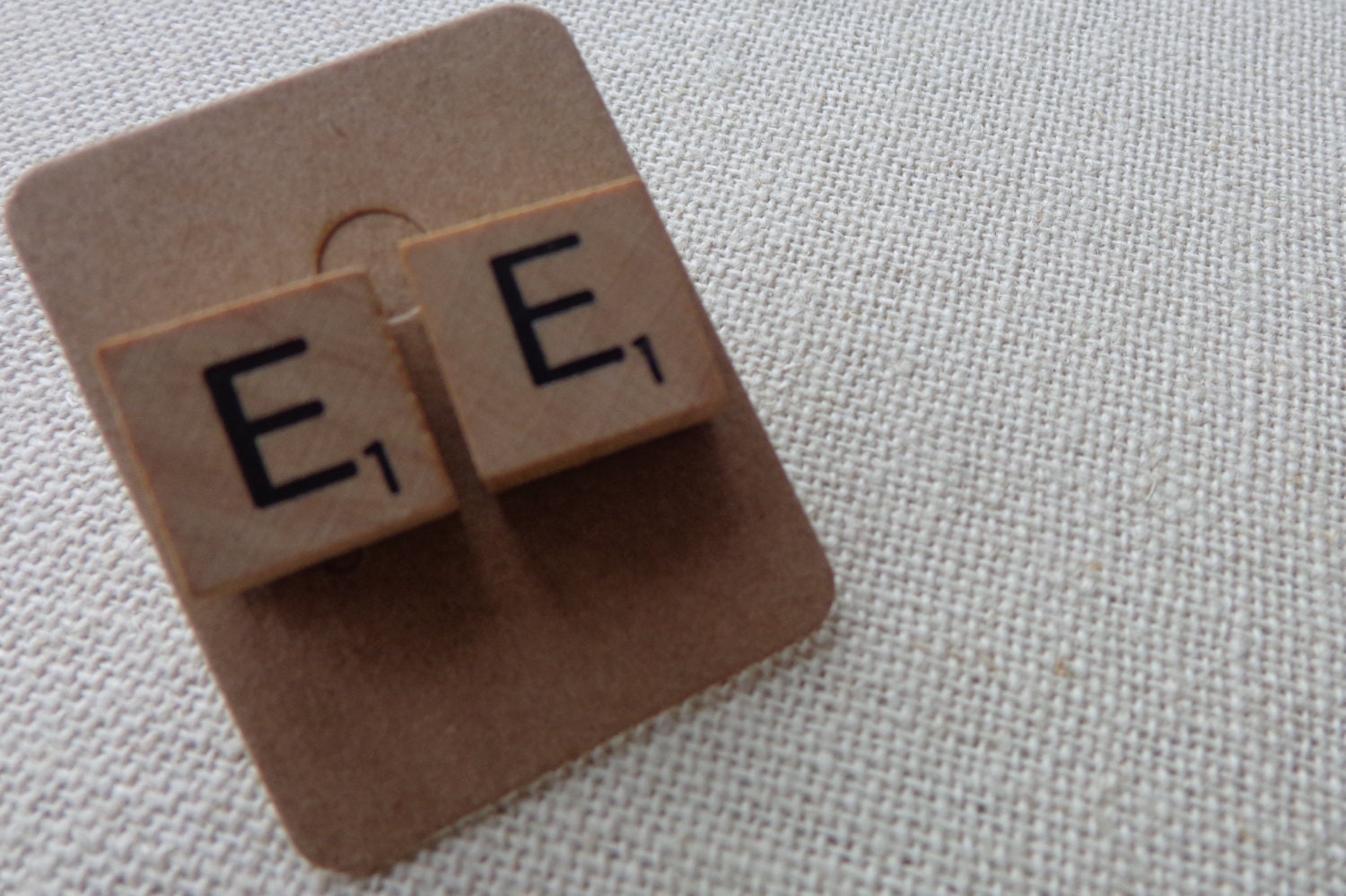 Tiny Scrabble Tile Post Earrings.  "E" Monogram