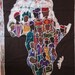 Cotton Batik Art Fabric Panel of Africa with Native Women. For Wallhanging, Quilt, Craft, Sewing. One of a Kind