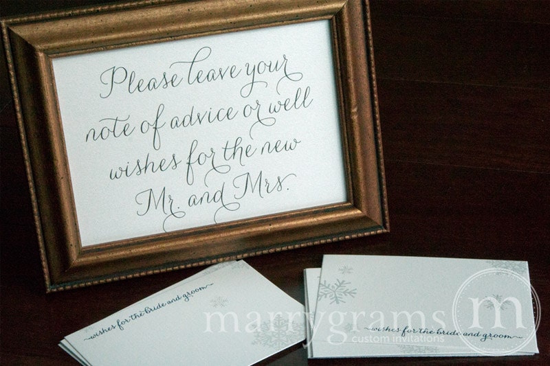 Wedding Guest Book Alternative - Well Wishes for the Bride & Groom Advice Cards Wedding Guestbook Sign Set - Flowers or Snowflakes SS01