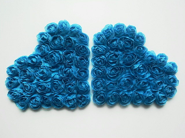 2 BEAUTIFUL Large Shabby Chic Chiffon HEART Applique-TuRQUoISE 4.5 inch.
