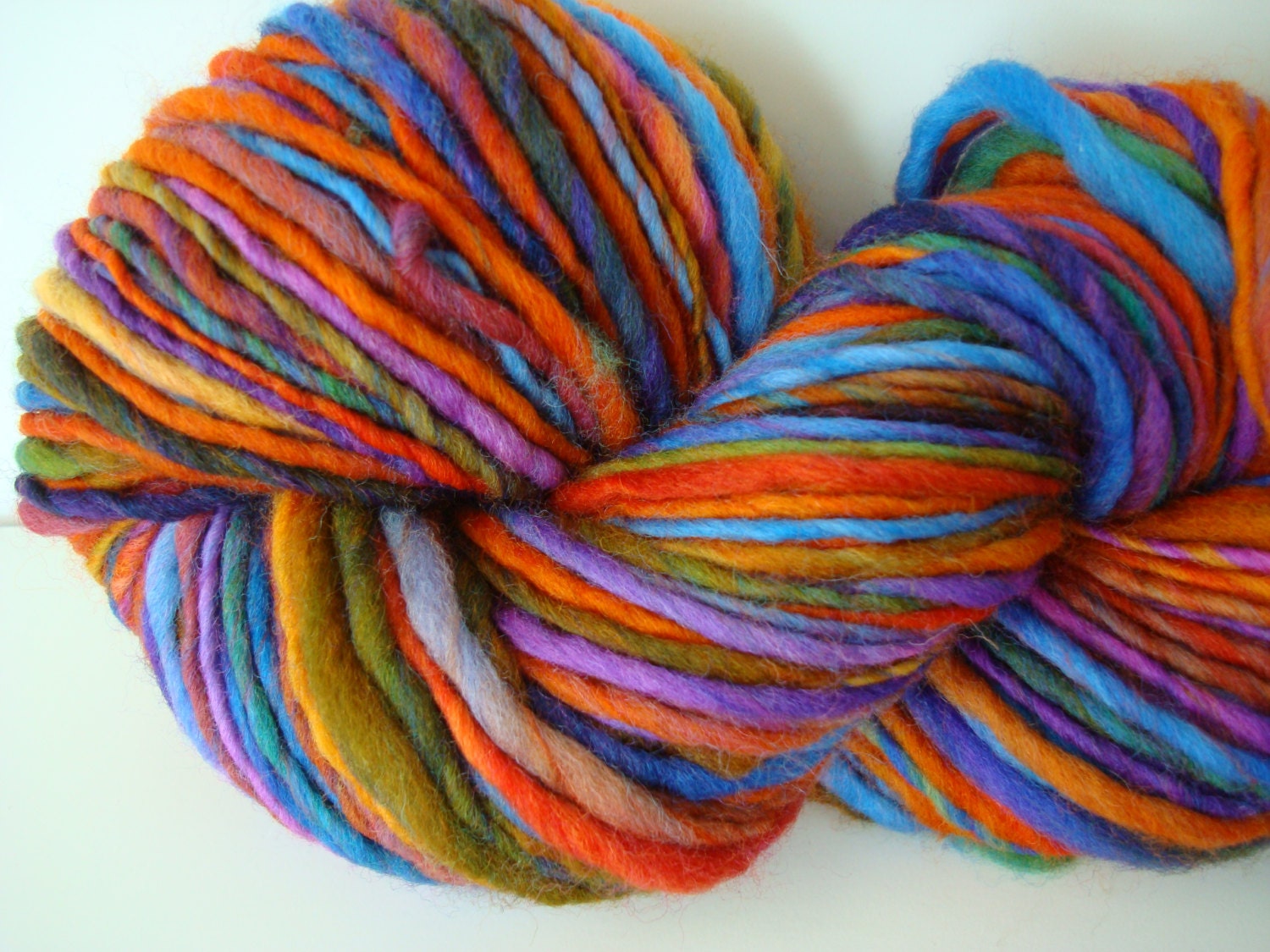 Handspun Aran/Bulky Weight Thick & Thin Singles Yarn "Frabjous Day" 136 yds