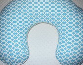 Boppy pillow cover Double sided minky ivory/ turquoise latice