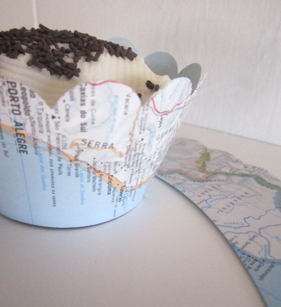 Map Cupcake Wraps, Cupcake Wrappers, Set of 100, For Your Vintage Themed Wedding, Travel Theme, Destination Wedding, Map Decor