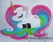 Embroidered Cascading Mane and Tail Unicorn Applique / Sew On Patch