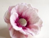 Felted Flower,Wool Felt Jewelry, White & Pink Flower, "A little bit different poppy"