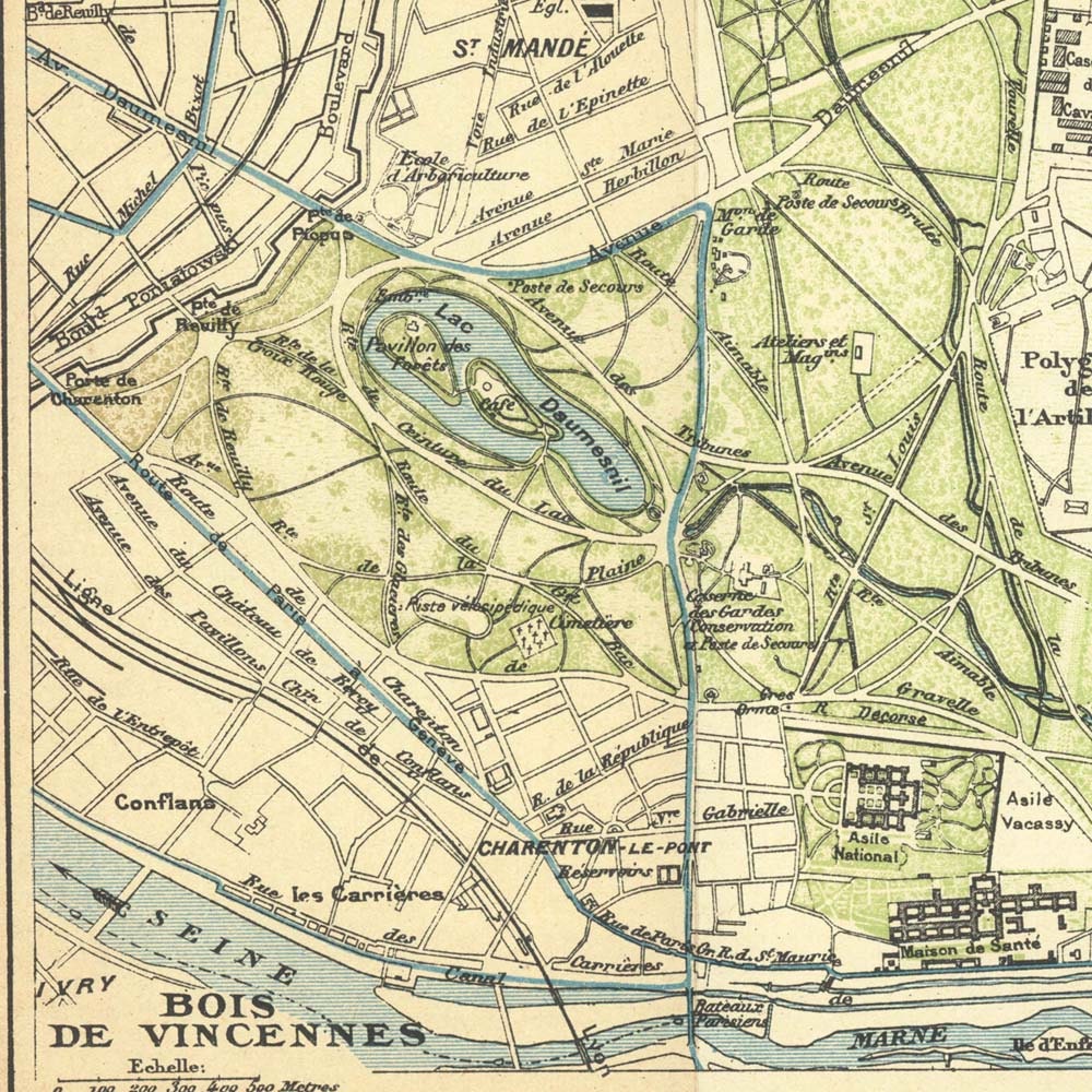 Bois de Vincennes Paris Vintage City Plan 1924  90 Years Old Paris Map Park Forest - CarambasVintage