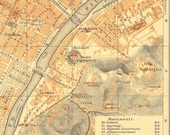 1913 Turin Italy Vintage Map Torino City Plan Lithograph Baedeker