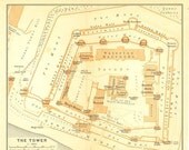 1907 Tower of London Floor Plan,  Original Antique Print, Baedeker
