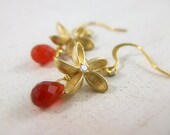 Carnelian Dangle Earrings - Orange Gold Earrings - wedding - bridesmaids - gifts for her
