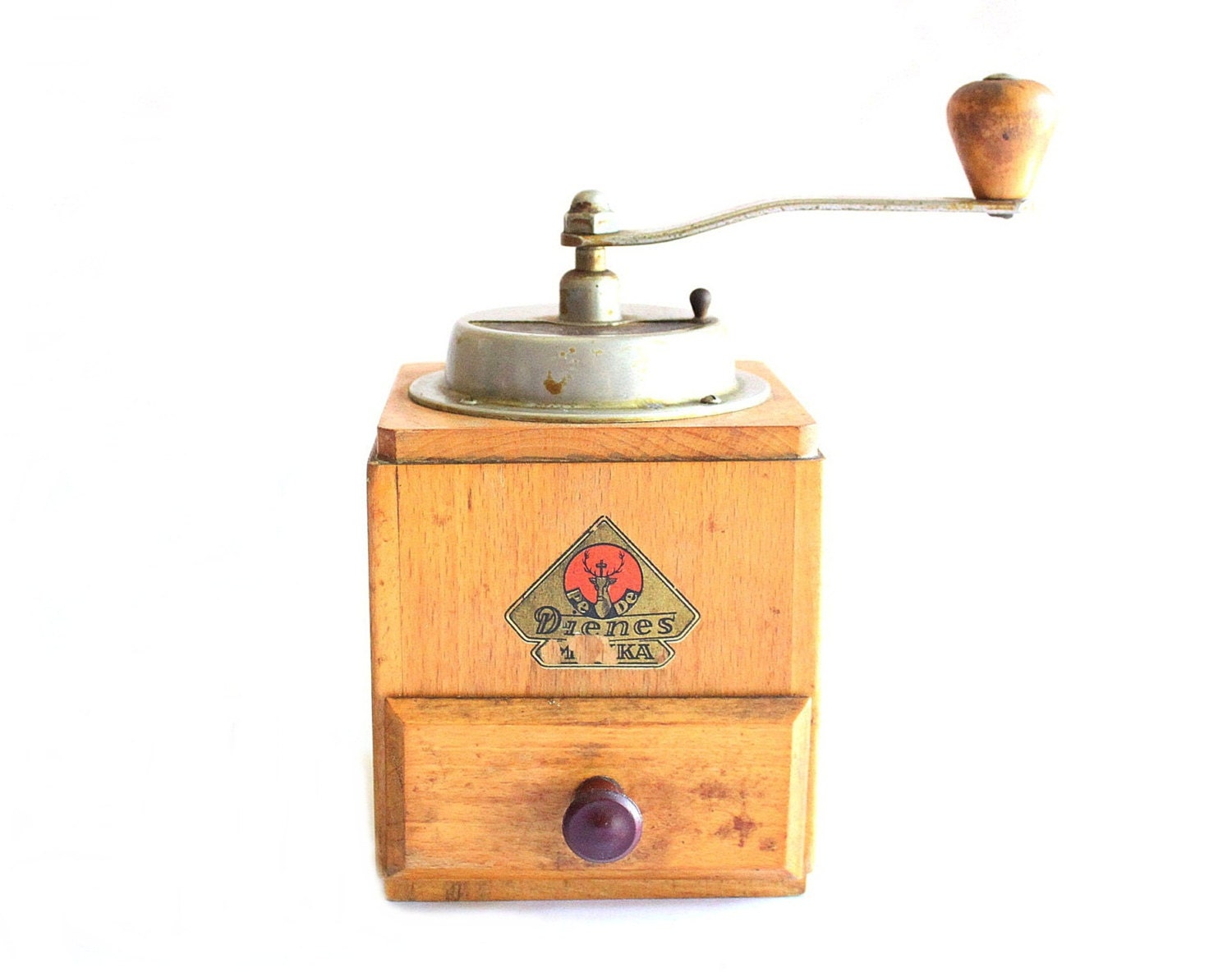 Vintage Pe DeDienes Mokka, Old Fashioned Coffee Grinder with Wood Box.