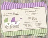 Twin Stroller Baby shower Invitation, purple and green, Digital, Printable file (any colors)