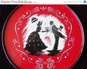 Vintage Victorian Lover's Tin Wall Hanging Black, White & Red Mid Century Modern Home Decor Collectible Picture