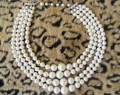 Vintage Faux Pearl Bib Necklace 1950's Collectible Mid Century Retro Jewelry