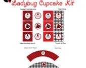 Instant Download Ladybug Birthday Party Cupcake Kit- 2 Inch Party Circles and Cupcake Wrappers...Printable